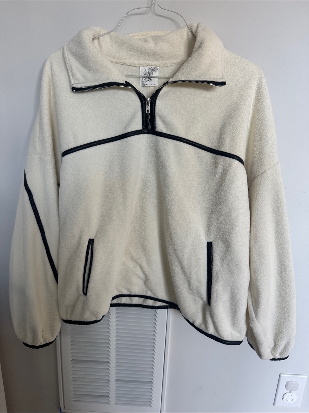 Altar'd State Cream Fleece Pullover with Black Trim
